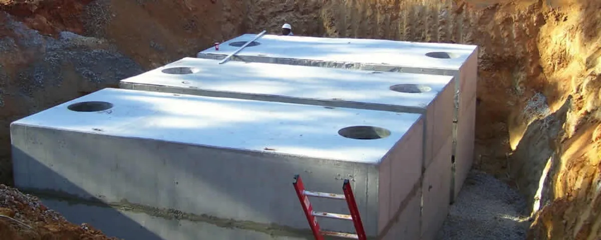 Septic tank installation site with a newly placed concrete tank in Tampa, FL